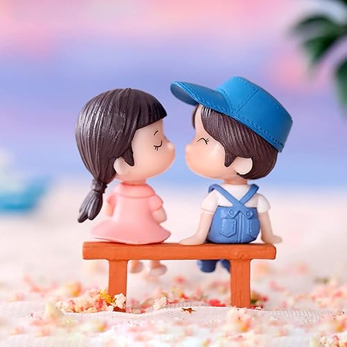 Miniatura 2 de 8 figuras en miniatura para parejas, para amantes de la pareja, silla, beso de niño y niña, decoración de pastel, micro adornos de paisaje, jardín
