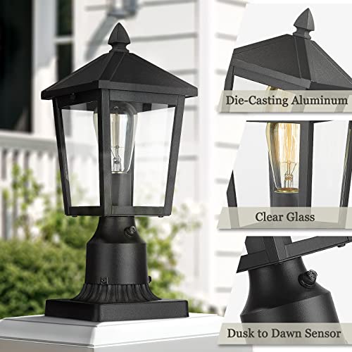 Image of zeyu 2 Pack Dusk to Dawn Outdoor Post Lights, Industrial Pole Light for House Courtyard, Die-Cast Aluminum with Clear Glass, Black Finish, 20076PS-PC-2PK BK