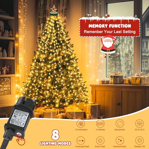 Gcstnn Lichterkette Weihnachtsbaum, 2M 400er LED Christbaumbeleuchtung mit Ring und 16 Girlanden, Timer, Wasserdicht für 1.5-2.5M Tannenbaum Weihnachtsdeko Außen Innen, Warmweiß