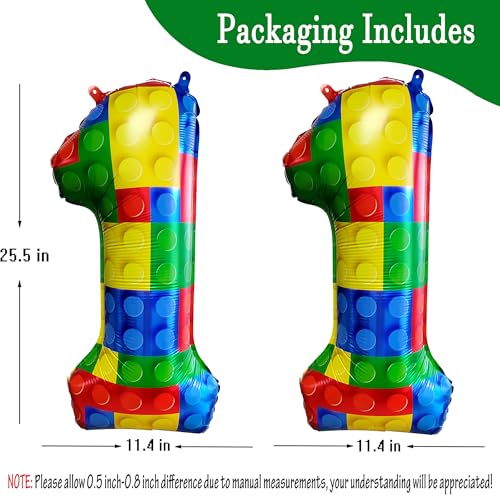 Image of 32 Inch Building Block Number 11 Balloons birthday Block Themed Large Big Helium Foil Mylar Balloon for Girls Boys Birthday Party Decoration Supplies