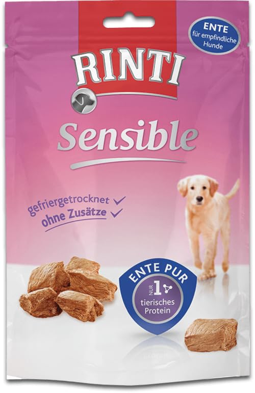 Rinti Sensible Snack Ente | Doppelpack | 2 x 120 g | Ergänzungsfuttermittel für ausgewachsene Hunde | Für empfindliche Hunde | Leicht verdaulich mit der Echtfleisch-Garantie