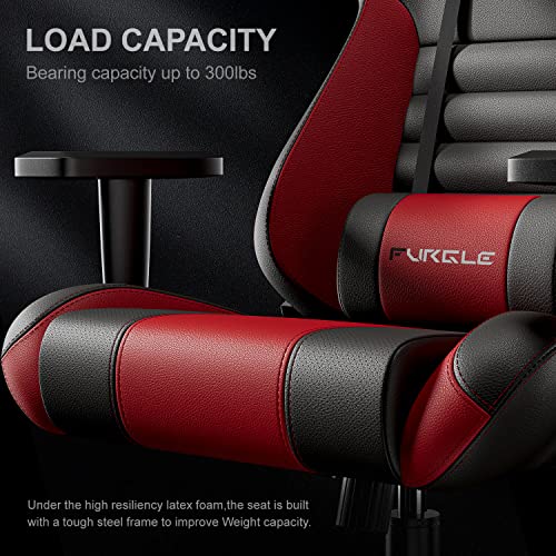 Image of Gaming Chair - Furgle Computer Chair - Racing Style High-Back Office Chair - PU Leather Ergonomic Video Game Chairs - Adjustable Armrests - Headrest and Lumbar Support - Rocking Mode -Red