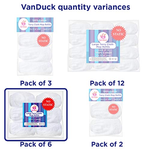 VanDuck 100% Cotton Terry Cloth Mop Pads 15x8 Inch 6-Pack
