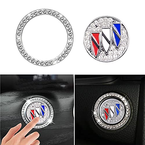 2Pcs Engine Start Stop Ignition Push Button Emblem Sticker for Buick, Bling Crystal Rhinestone Cover Protector Ring Sticker,Bling Accessories for Buick(for Buick)