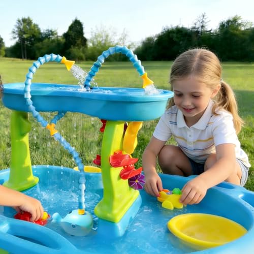 Image of Water Table Pump(Huge Water Output), 3 Spray Modes, 4 Hours Non-Stop Fun IPX7 Waterproof, Outdoor Water Toys Outside Water Play Table Accessories for Kids Toddlers, Blue
