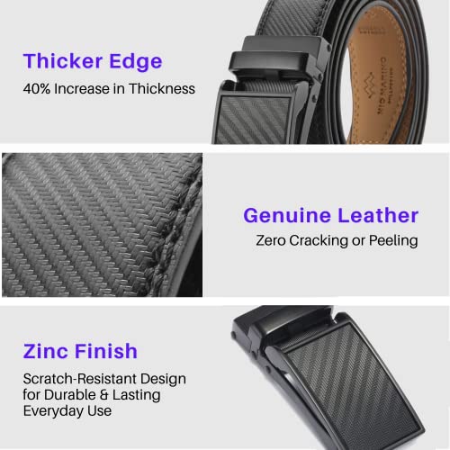 Image of Marino Avenue Ratchet Belt for Men. Adjustable Leather Dress Belt with 38 Easy to Click Into Place Ratchet Closures.
