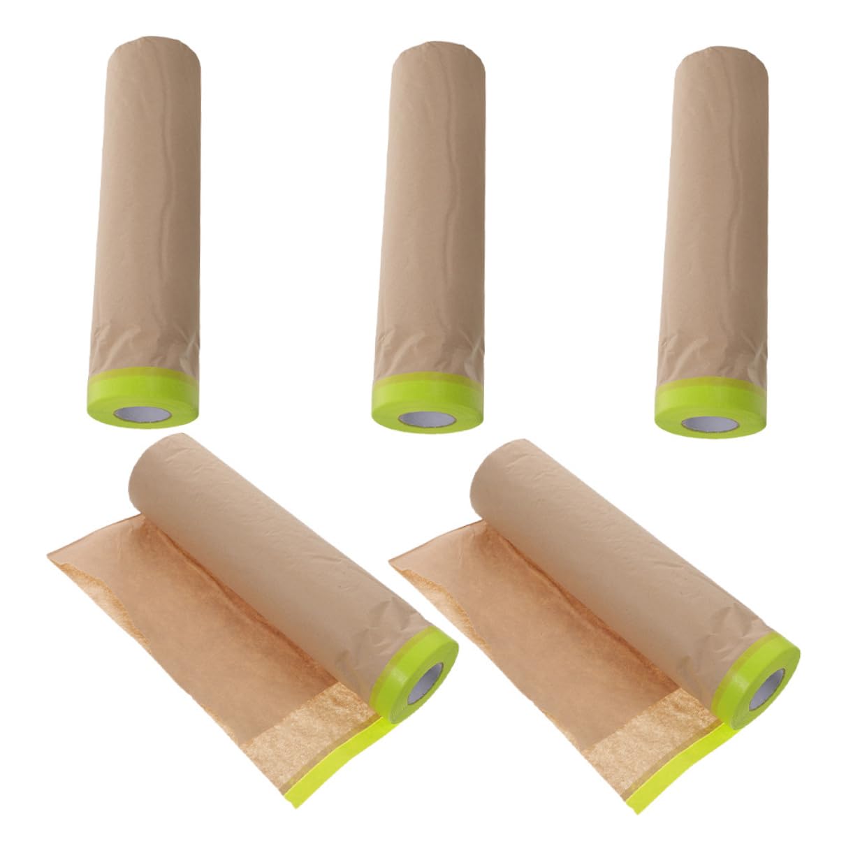 KICHOUSE Automotive Painting Masking Paper Roll Pre Taped for Cars Walls 5pcs Self Adhesive Kraft Paper Tape
