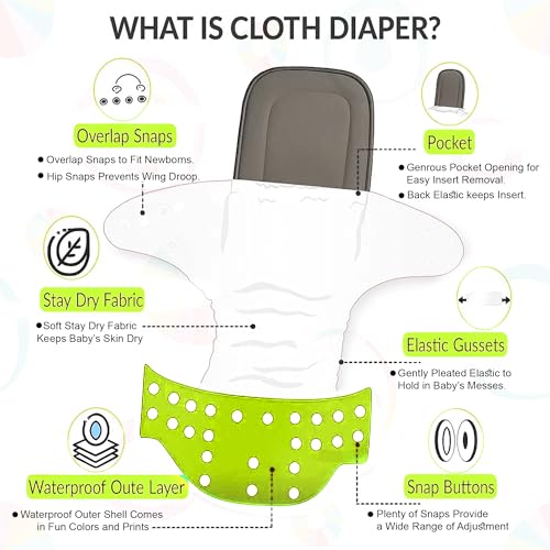 Image of GLUN Reusable Baby Cloth Diapers Combo, Pack of 2 Shiny Green Colour Comfort & Protection, Leakproof & High Absorption