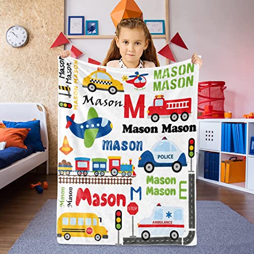 Image of Personalized Blanket with Name Traffic Car Transport Custom Name Blanket
