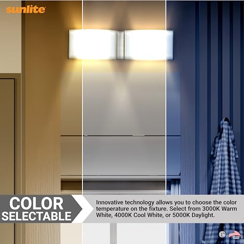 Image of Sunlite 82112 LED Decorative Vanity Light Fixture, 20 Watts, 1300 Lumens, Color Selectable 30K /40K /50K, 2 Lights, Dimmable, 90 CRI, ETL Listed, Brushed Nickel, for Bathroom, Powder Rooms, and Hotels