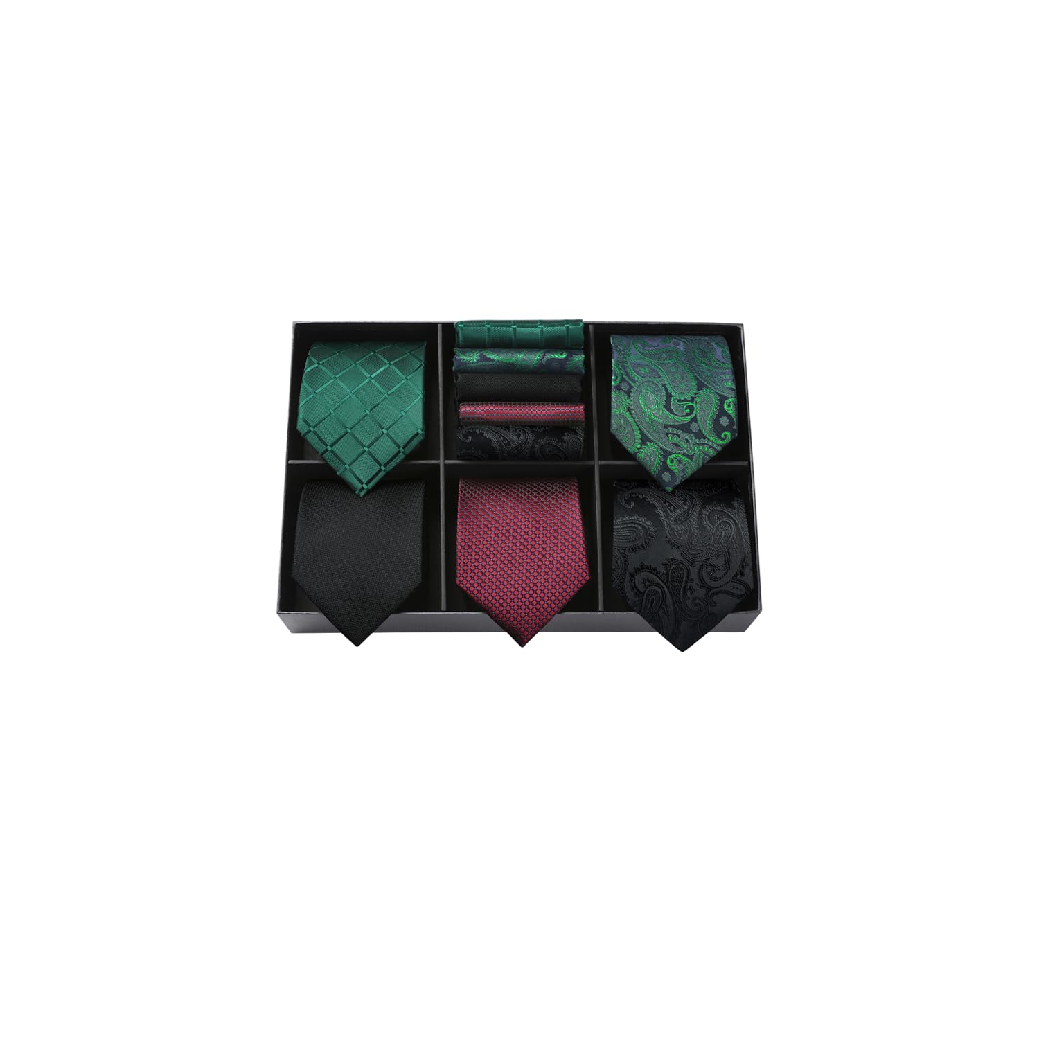 HISDERN Set 5 PCS Cravatta Uomo - Tinta Unita, Pois, Quadri, Righe - Fazzoletto Incluso - Per Festa e Matrimonio