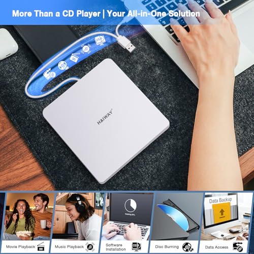 Lecteur CD ROM fin pour ordinateur portable sans lecteur interne compatible Windows et Mac
