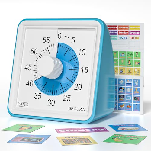 Secura 60-Minute Visual Timer, with Schedule Tasks for Kids with ADHD & Autism, Daily Routine Checklist Visual Schedule, Time Management Tool for Classroom & Home(82 Cards)