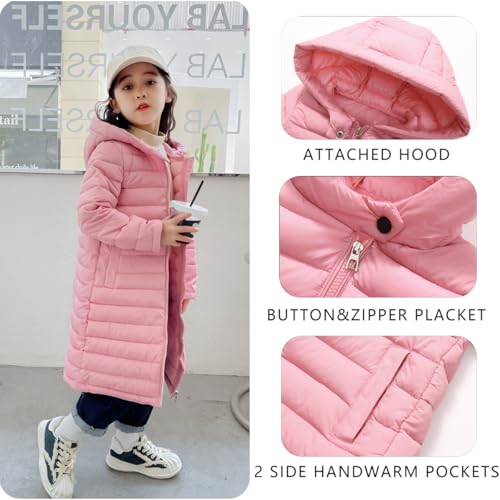 Boys Girls Long Lightweight Hooded Puffer Jacket Packable Autumn and Winter Long Down Coats4