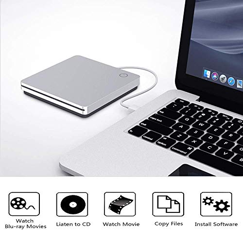 External 3D Blu Ray DVD Drive,USB 3.0 and Type-C Blu Ray DVD Burner Ultra Slim Smart Touch Slot-in BD CD DVD RW Burner Player Writer Compatible with Laptop Desktop MacBook Windows 7 8 10 Mac OS-Silver - Thumbnail 3