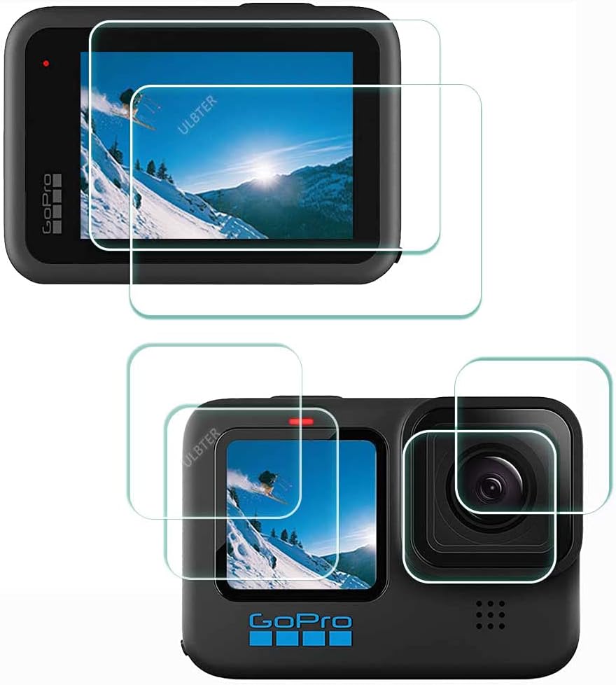 Screen Protector for GoPro Hero 12 11 10 Hero12 Hero11 Hero10 Black + lens protector+Lens cap Cover [6+2 Pack], Tempered Glass 9H Hardness for GoPro Hero10,Anti-Scrach Anti-Bubble