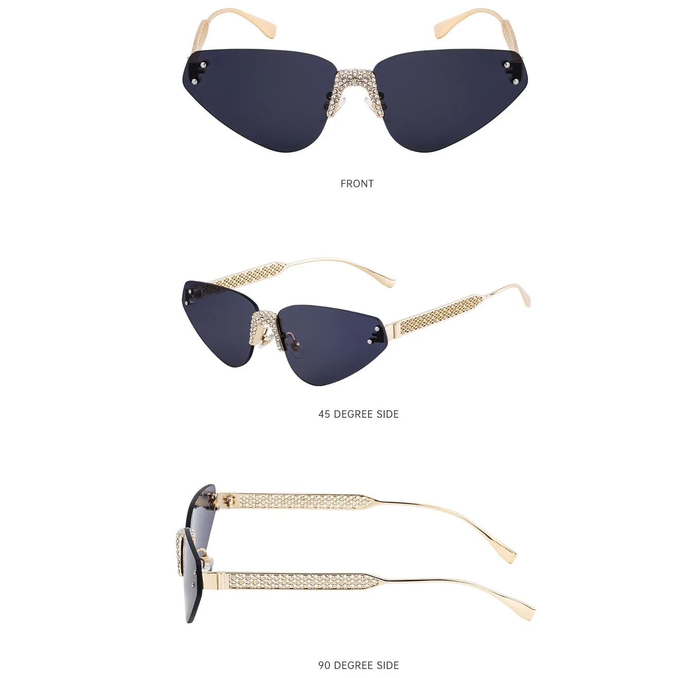 Occhiali da sole con protezione UV400 | Senza montatura, stile occhi di gatto, con rivetti punk e lenti colorate | per donna e uomo, per sport all'aria aperta e guida