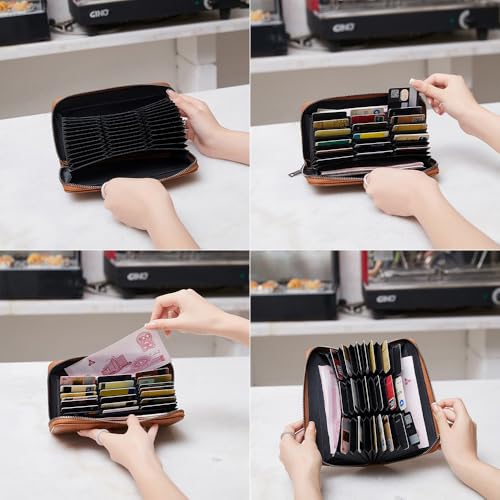 Women's 36 Slots Wallet with Detachable Wrist Strap - RFID-Blocking Extra Capacity Accordion Zipper Purse (Brown)4