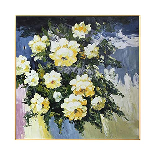 Pintura al óleo pintada a mano sobre lienzo, arte abstracto moderno floral amarillo 100% acrílico dibujado a mano, pintura artística de plantas nórdicas grandes, sin marco, cuadros geniales para pared