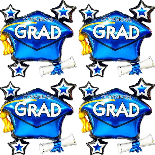 4 Pcs Graduation Cap Balloons, Black Blue Graduation Hat Balloon for Kindergarten High School College Graduation Party Decorations 2026 by Tagberoy - Used condition - US$4.92
