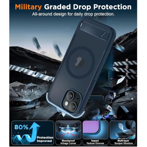 Image of KARWAN Matte Back Case Cover Compatible with iPhone 14 Plus with Magnetic Stand Shockproof Cover with Camera Protection, Scratch Resistant, MagEaze Wireless Charging Support,N52 Magnetic Ring, Blue