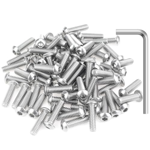 Image of 70 Pieces 1 /4-20 x 7 /8 inch Button Head Socket Cap Screws Bolts, HELIFOUNER 304 Stainless Steel (18-8) Screws, Bright Finish, Fully Threaded