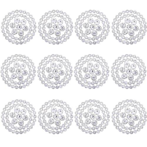 GORGECRAFT 12pz Botones Redondos de Cristal de Aleación de Plata con Diamantes de Imitación Botones Decorativos de Repuesto para Ropa Joyas Manualidades Uniformes Chaquetas Sombreros Adornos