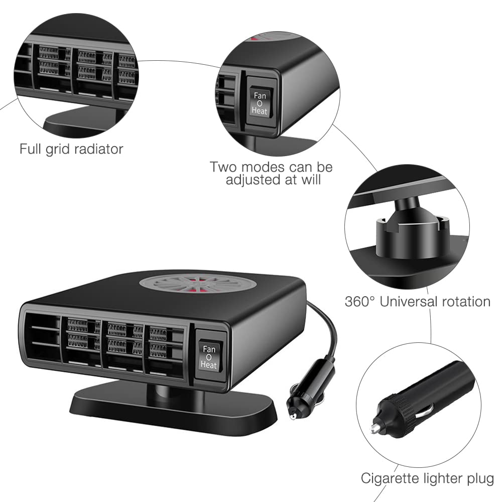 Chauffage Voiture 12V 120W 2 En 1 Dégivrage Et Ventilateur - Base Pivotante 360° Avec Manomètre