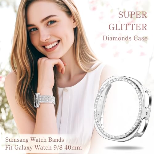wipalor Bling Nylon Band with Case for Samsung Galaxy Watch 9/8 Band 40mm with Bling Protective Cover Case for Women, Sport Magnetic Dressy Samsung Galaxy Watch 9/8 Bands 40mm for Women-Starlight by wipalor - Used condition - Image 2