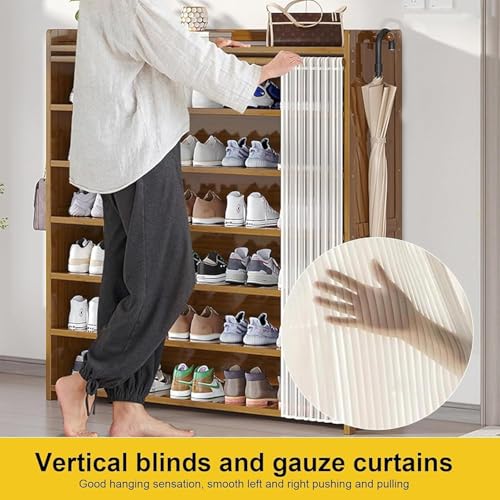 منظم احذية مكون من 6 طبقات من الخيزران الطبيعي - خزانة احذية قائمة بذاتها، منظم تخزين الاحذية من الخيزران مع غطاء مقاوم للغبار، رف احذية قائم بذاته مناسب للمداخل وغرف المعيشة (6 طبقات)