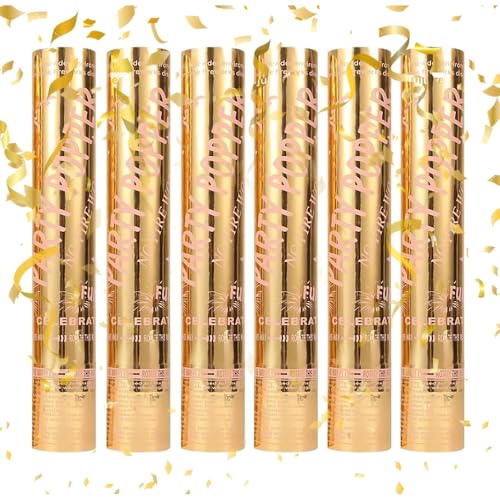 HOVCEH Party Cannon Confetti Gold 6 Pieces Confetti Cannons Biodegradable Gold Carnival Party 30cm Confetti Cannon LargeParty Poppers Confetti Cannons Great for Birthdays Parties and Weddings