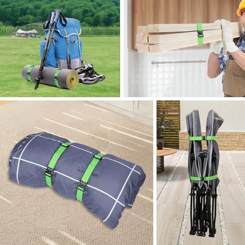 Utility Straps with Metal Quick Release Buckle, Adjustable Nylon Belt Backpack Accessories Sleeping Bag Strap for Hiking, Travel, Outdoor Sports (Green-Metal Buckle, 1" W-48 L)2