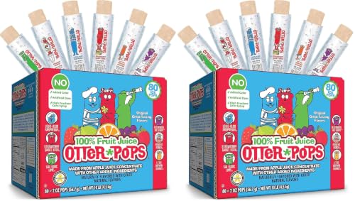 Otter Pops Freezer Bars, 100% Fruit Juice Ice Pops, Original Flavors (80ct – 2oz bars) (Pack of 2)