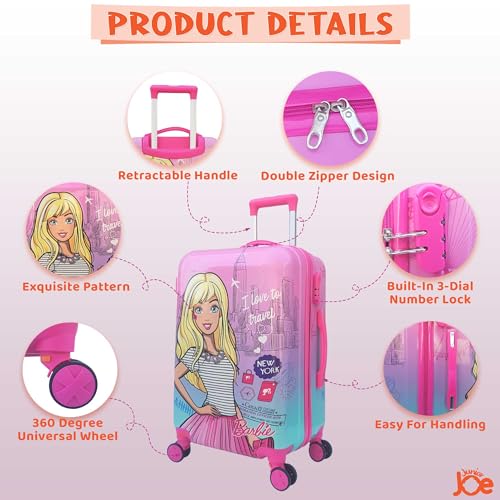Image of JUNIOR JOE Polycarbonate 24 Inch Kids Suitcase With 4 Wheel Travel Trolley Bag (4 Day Trip, Lignt Pink (Large - 24 Inch), Hard, Spinner)