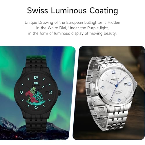 marvin Automatic Watch Swiss Movement Mechanical Luxury Watches for Men with Stainless Steel Band and Sapphire Glass Dial,Luminous Drawing Hands and Hour Markers,50m Waterproof4