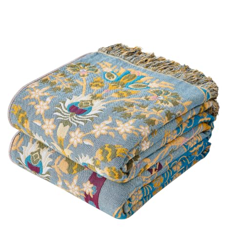 VANJOROY Boho Throw Blanket, 100% Organic Cotton Breathable Skin-Friendly Ultra Soft 50" x 60" Bed Quilt Throw - Floral Rustic Luxury Reversible Blanket for Sofa Couch Chair and Gift,
