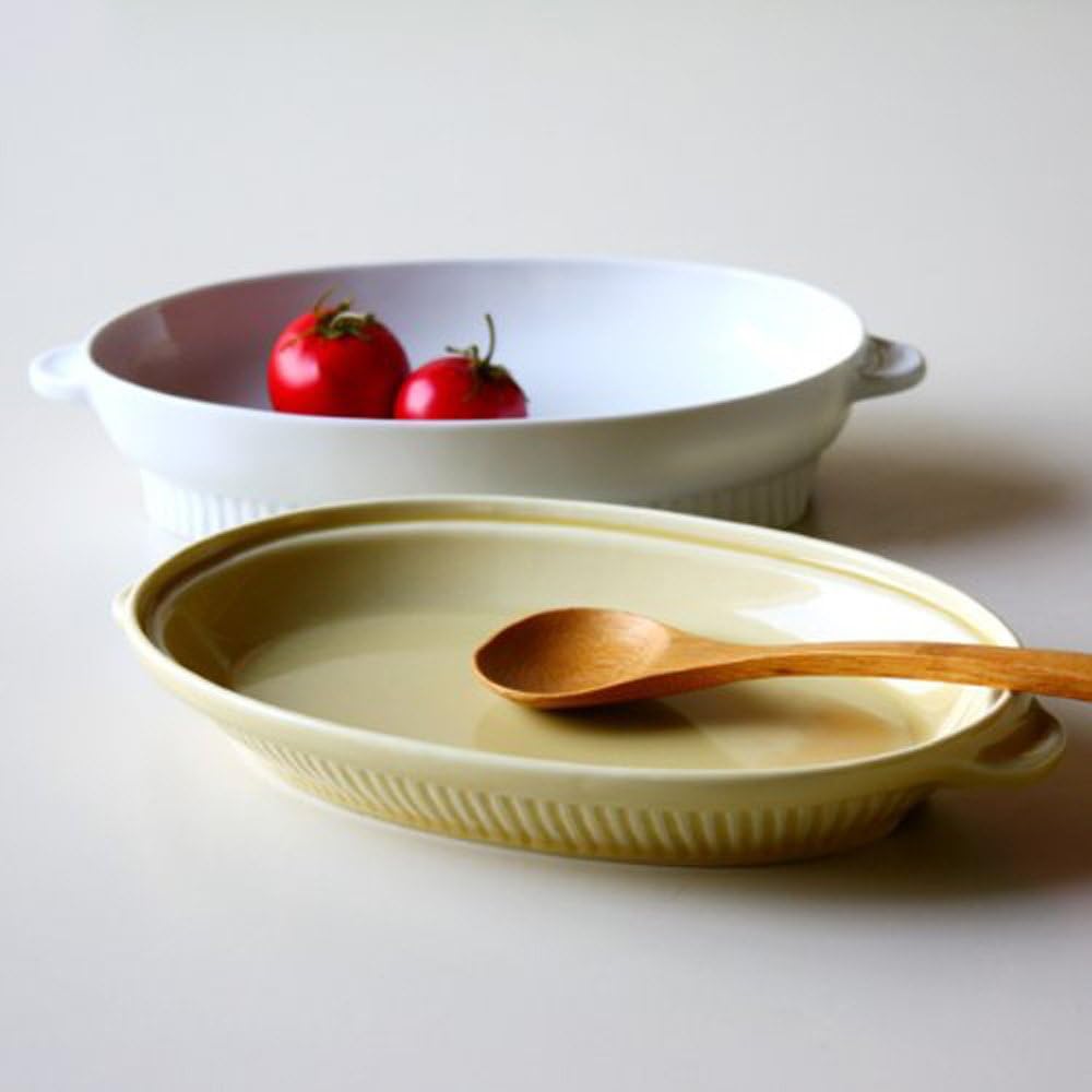 Hasamiyaki Stylish Au Gratin Dish with Lid (Cookware Function Plate) Made in Japan, Light Yellow, Lid: 4.9 x 8.3 x 1.1 inches (12.6 x 21.2 x 2.8 cm), Furthermore, 4.6 x 8.3 x 1.5 inches (11.7 x 21 x