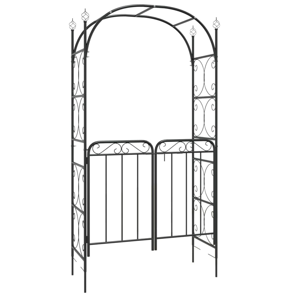 Arco da giardino in acciaio con cancello, verniciato a polvere, 108 x 45 x 235 cm, nero, chiudibile, robusto telaio per piante rampicanti, versatile come ingresso o decorazione per esterni
