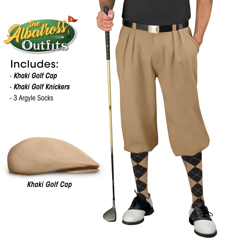 Golf Knickers Mens Albatross Golf Outfit - Khaki - Golf Cap, 3 Argyle Socks - Size 34