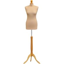 Female Tailors Dummy Mannequin Ideal for Dressmakers, Fashion Students, Shop Display Cream Bust with A Light Wood Tripod Stand UK Size 8/10