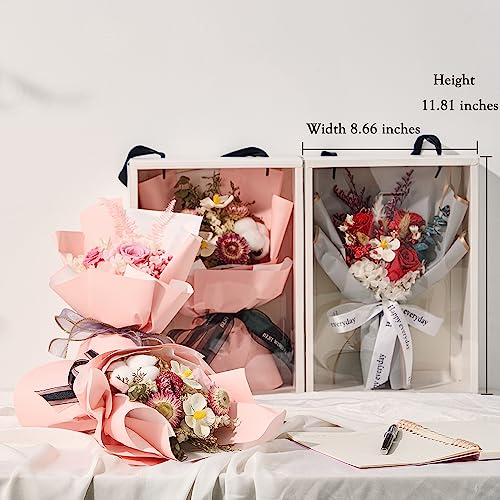 Forever Flower Bouquet With 3Pcs Preserved Roses, Real Flower Natural Long Lasting Fresh Flowers Bouquet Gift For Mom Grandma Wife Women Girlfriend Birthday(Pink) #TOP5