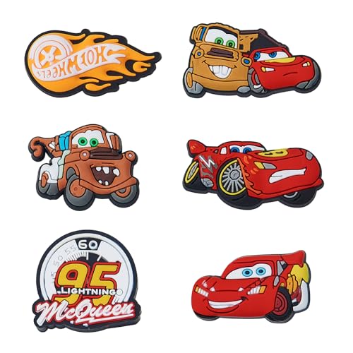 NovemSeren 6 Pcs Car Theme Cartoon Shoe Charms For Shoe Decoration The Perfect Choice for Party Favors or Birthday Gifts.