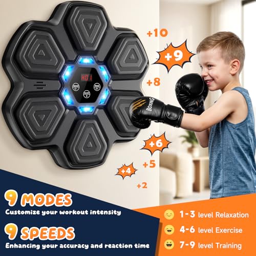 Image of TGLLM Music Boxing Machine, Interactive Punching Trainer with Boxing Gloves, Large Size Wall Mounted Electronic Boxing Target for Adult Kids, 9 Modes & 9 Speeds