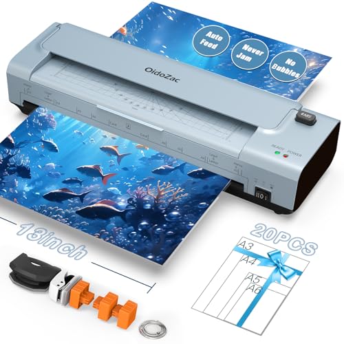 13 Zoll A3/A4 Laminiergerät mit 20 Laminierfolien Heiß & Kalt Laminiergerät ABS Anti-Stau 10-in-1 Laminator mit Schneider Trimmer & Eckenabrunder für Büro Schule & ZuhauseBlau