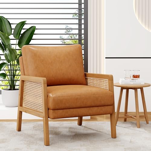 Sillón con brazos de ratán natural Marrón miniatura 5