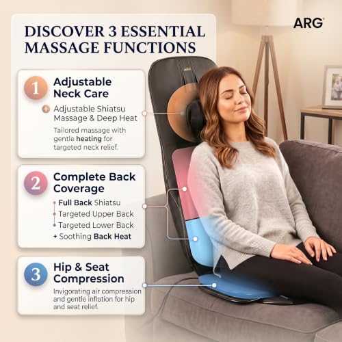 Image of AROGYA Portable Back Massager with SL Track, 360 Up & Down Rolling Balls, 3D Shiatsu Kneading, Vibration, Heat & Air Compression, Adjustable Neck, Full Back Massage for Muscle Relaxation With 3 Modes