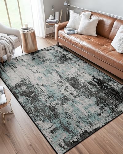 DEFYNEE Tapis de salon abstrait - 150 x 210 cm - Antidérapant - Poils courts en laine synthétique - Lavable - Minimaliste - Pour salon, chambre à coucher et...