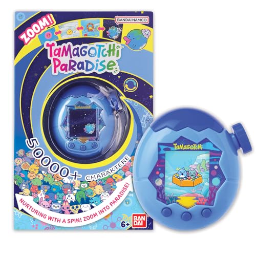Bandai - Tamagotchi Paradise Wasser - Virtuelles Haustier zum Aufziehen - Tamagotchi Interaktives Spielzeug auf Deutsch Zoom-Drehrad - Modell Wasser in Blau - Spielzeug für Kinder ab 6 Jahren - 43422