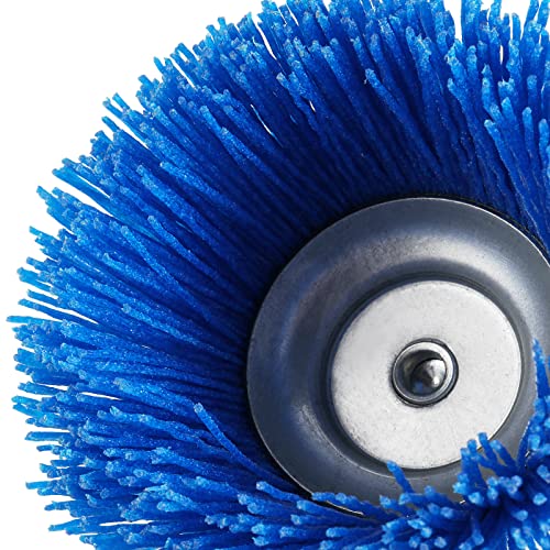 Image of MOUYAT 4 Pack 3 Inch Nylon Abrasive Cup Brushes, 240 Grit Assorted Nylon Cup Drill Brushes with 1 /4 Inch Shank for Removal Grout, Cleaning Furniture Paint, Stripping Residue, Blue