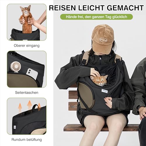 ALLSOPETS Hundetragerucksack, Tragbarer Haustiertragerucksack für Katzen Hunde Welpen, Integrierter Sicherheitsgurt, Ergonomisches Design, Atmungsaktiver Hunderucksack für Motorrad (Dunkelgrau)